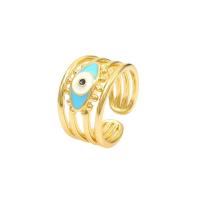 Evil Eye Jewelry Finger Ring Brass real gold plated Adjustable & micro pave cubic zirconia & for woman & enamel Sold By PC