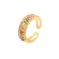 Cubique anneau en laiton Circonia Micro Pave, Plaqué d'or, Réglable & pavé de micro zircon & pour femme, plus de couleurs à choisir, Vendu par PC