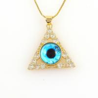 Evil Eye Biżuteria Naszyjnik, Mosiądz, Trójkąt, Platerowane prawdziwym złotem, mikro utorować cyrkonia & dla kobiety, dostępnych więcej kolorów, 30x27mm, długość około 18.5 cal, sprzedane przez PC