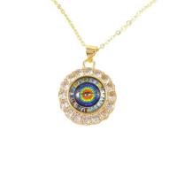 Evil Eye Biżuteria Naszyjnik, Mosiądz, Płaskie koło, Platerowane prawdziwym złotem, mikro utorować cyrkonia & dla kobiety, dostępnych więcej kolorów, 27x20mm, długość około 18.5 cal, sprzedane przez PC