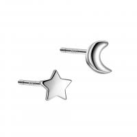 Brincos assimétricos, 925 de prata esterlina, Lua e estrela, platinado, joias de moda & para mulher, cor original, 5x5mm, vendido por par