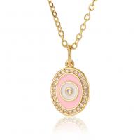 Evil Eye Jewelry Necklace, Brass, real gold plated, micro pave cubic zirconia & for woman & enamel, more colors for choice, 11x20mm, Length:Approx 17.7 Inch, Sold By PC