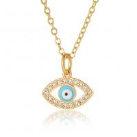 Evil Eye Biżuteria Naszyjnik, Mosiądz, oko, Platerowane prawdziwym złotem, mikro utorować cyrkonia & dla kobiety & emalia, dostępnych więcej kolorów, 14x15mm, długość około 17.7 cal, sprzedane przez PC