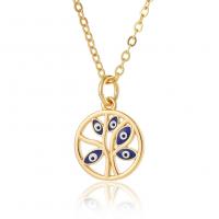 Evil Eye Jewelry Necklace Brass Flat Round real gold plated for woman & enamel & hollow Length Approx 17.7 Inch Sold By PC