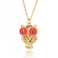 Cubic Zircon Micro Pave Brass Necklace Owl real gold plated micro pave cubic zirconia & for woman & enamel Length Approx 17.7 Inch Sold By PC