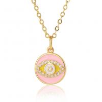 Evil Eye Jewelry Necklace Brass Flat Round real gold plated micro pave cubic zirconia & for woman & enamel Length Approx 17.7 Inch Sold By PC
