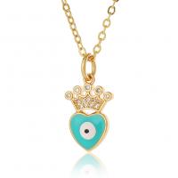 Evil Eye Jewelry Necklace, Brass, real gold plated, micro pave cubic zirconia & for woman & enamel, more colors for choice, 21x11mm, Length:Approx 17.7 Inch, Sold By PC