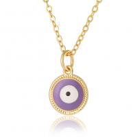 Evil Eye Jewelry Necklace Brass Flat Round real gold plated for woman & enamel Length Approx 17.7 Inch Sold By PC