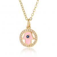 Evil Eye Jewelry Necklace, Brass, Flat Round, real gold plated, micro pave cubic zirconia & for woman & enamel, more colors for choice, 18x12mm, Length:Approx 17.7 Inch, Sold By PC