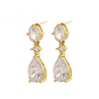 Cubic Zircon (CZ) Stud Earring Brass real gold plated micro pave cubic zirconia & for woman gold Sold By Pair