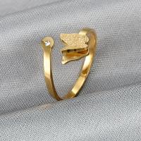 Titanium Steel Finger Ring, Butterfly, gold color plated, Adjustable & micro pave cubic zirconia & for woman, gold, Sold By PC
