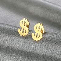 Titanium Steel  Earring, Dollar Sign, gold color plated, fashion jewelry & for woman, gold, 13x8mm, Sold By Pair