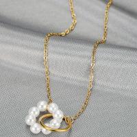 Titanium Steel Necklace, with Plastic Pearl, gold color plated, for woman, gold, Length:Approx 19.68 Inch, Sold By PC