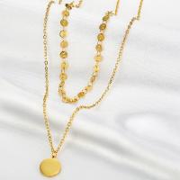 Mode-Multi-Layer-Halskette, Titanstahl, goldfarben plattiert, Doppelschicht & für Frau, Goldfarbe, 10mm, Länge:ca. 19.68 ZollInch, verkauft von PC
