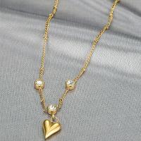 Titanium Steel Necklace Heart gold color plated micro pave cubic zirconia & for woman gold 14mm Length Approx 19.68 Inch Sold By PC