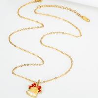 Titanium Steel Necklace Christmas Bell gold color plated for woman & enamel gold Length Approx 19.68 Inch Sold By PC