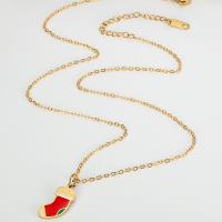 Titanium Steel Necklace Christmas Sock gold color plated for woman & enamel gold 18mm Length Approx 19.68 Inch Sold By PC