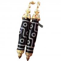 Natural Tibetan Agate Dzi Beads, with Brass, vintage & DIY & enamel, 80mm, Sold By PC