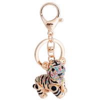 Bag Purse Charms Keyrings Keychains, Tibetan Style, Tiger, gold color plated, with rhinestone, more colors for choice, 110mm, Sold By PC