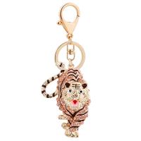 Bag Purse Charms Keyrings Keychains, Tibetan Style, Tiger, gold color plated, different styles for choice & with rhinestone, more colors for choice, 50x130mm, Sold By PC