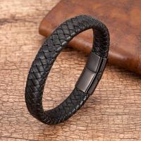 PU Leather Cord Bracelets with 304 Stainless Steel Vacuum Plating for man Length Approx 8.26 Inch Sold By PC