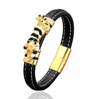 PU Leather Cord Bracelets with 304 Stainless Steel Vacuum Plating for man & enamel Approx 2mm Length Approx 8.26 Inch Sold By PC
