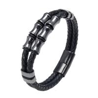 PU Leather Cord Bracelets, with 304 Stainless Steel, Vacuum Plating, for man, more colors for choice, Length:Approx 8.26 Inch, Sold By PC