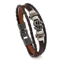 PU Leather Cord Bracelets, with Cowhide & Copper Coated Plastic & Tibetan Style, handmade, fashion jewelry & multilayer & Unisex, more colors for choice, 10mm, Length:Approx 8.07 Inch, Sold By PC