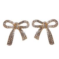 Tibetan Style Stud Earring, Bowknot, plated, fashion jewelry & for woman & with rhinestone, 21x20mm, Sold By Pair