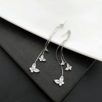 Fashion Fringe Earrings, Brass, Butterfly, silver color plated, fashion jewelry & for woman, silver color, nickel, lead & cadmium free, 8.60mm, Sold By Pair