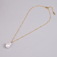 Stainless Steel Jewelry Necklace, 316L Stainless Steel, with Plastic Pearl, with 6cm extender chain, fashion jewelry & for woman, golden, 22x15mm, Length:Approx 40 cm, Sold By PC