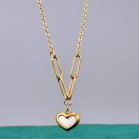 Edelstahl Schmuck Halskette, 316 L Edelstahl, mit Weiße Muschel, mit Verlängerungskettchen von 5cm, Herz, Modeschmuck & für Frau, goldfarben, 12x8mm, Länge:ca. 40 cm, verkauft von PC