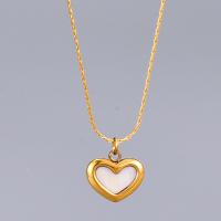 Stainless Steel Jewelry Necklace, 316L Stainless Steel, with White Shell, with 5cm extender chain, Heart, fashion jewelry & for woman, golden, 9x11mm, Length:Approx 40 cm, Sold By PC