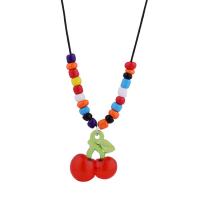 Resin halskettingen, Seedbead, met Hars, Kers, voor vrouw, gemengde kleuren, Lengte Ca 70-80 cm, Verkocht door PC