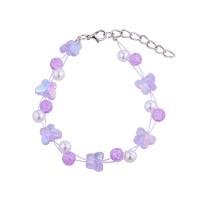 Crystal Bracelets, with Plastic Pearl & Tibetan Style, Butterfly, silver color plated, for woman, more colors for choice, 19mm, Length:Approx 18-22 cm, Sold By PC