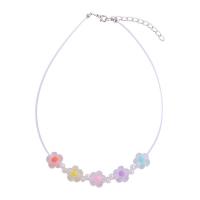 Resin Necklace with Fishing Line & Plastic Pearl Flower for woman mixed colors Length Approx 40.5-46 cm Sold By PC