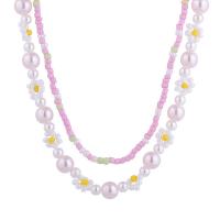 Multi слой ожерелье, Seedbead, с Пластиковая жемчужина, Двойной слой & Женский, разноцветный, длина:Приблизительно 41-46 см, продается PC