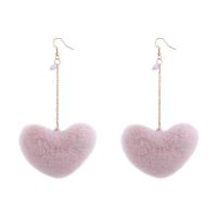 Fluffy Pom Pom Earrings, Plush, with Cubic Zirconia, Heart, for woman, pink, 62x119mm, Sold By Pair
