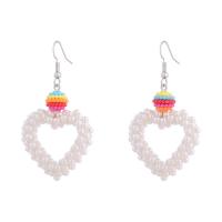 Earring Jewelry, Plastic Pearl, with Seedbead, Heart, for woman & hollow, white, 33x58mm, Sold By Pair