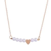 Plastik-Perlenkette, Zinklegierung, mit Kunststoff Perlen, Herz, goldfarben plattiert, für Frau, weiß, frei von Nickel, Blei & Kadmium, Länge ca. 47-52.5 cm, verkauft von PC