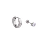 Asymmetric Earrings Brass with Cubic Zirconia silver color plated for woman nickel lead & cadmium free 13mm Sold By Pair