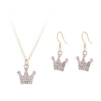 Zinc Alloy Jewelry Sets earring & necklace with Rhinestone Crown gold color plated for woman nickel lead & cadmium free Length Approx 41-47 cm Sold By Set