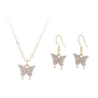Zinc Alloy Jewelry Sets earring & necklace with Rhinestone Butterfly gold color plated for woman nickel lead & cadmium free Length Approx 41-47 cm Sold By Set