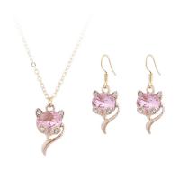Crystal Jewelry Sets, earring & necklace, Tibetan Style, with Crystal & Rhinestone, Fox, gold color plated, for woman, pink, nickel, lead & cadmium free, 14x39mm, Length:Approx 41-47.5 cm, Sold By Set