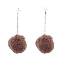 Fluffy Pom Pom Earrings, Plush, with Plastic Pearl, Round, for woman, more colors for choice, nickel, lead & cadmium free, 56x125mm, Sold By Pair