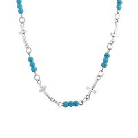 Seed verre collier de perles, alliage de zinc, avec Seedbead, croix, Placage de couleur argentée, pour femme, bleu, protéger l'environnement, sans nickel, plomb et cadmium, Longueur:Environ 43.5-51 cm, Vendu par PC