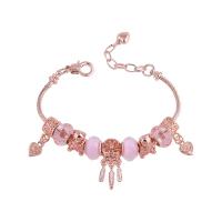 European Bracelet Zinc Alloy with Crystal & Brass rose gold color plated for woman pink nickel lead & cadmium free Length Approx 18.5-24 cm Sold By PC