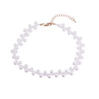 pulsera de plástico, Perlas plásticas, para mujer, Blanco, longitud aproximado 32-38 cm, Vendido por UD