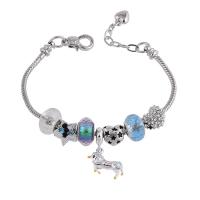 European Bracelet, Tibetan Style, with Crystal & Rhinestone & Brass, silver color plated, for woman & enamel, mixed colors, nickel, lead & cadmium free, Length:Approx 18.5-24 cm, Sold By PC