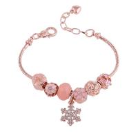 European Bracelet, Tibetan Style, with Crystal & Brass, rose gold color plated, for woman & enamel & with rhinestone, pink, nickel, lead & cadmium free, Length:Approx 18.5-24 cm, Sold By PC